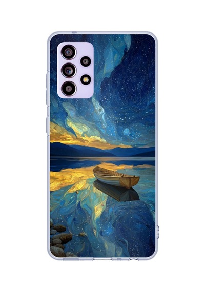 Samsung Galaxy A32 Uyumlu Yıldızlı Gece Ve Kayık Manzaralı Baskılı Silikon Kılıf