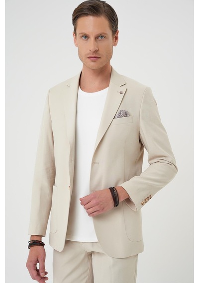 Efor Slim Fit Torba Cep Spandex Karışımlı Casual Krem Ceket C 714 Krem