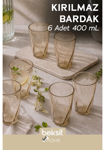 Home Glassy Kırılmaz Polikarbon 6'lı Bardak Sarı 400 Ml Sarı Sarı