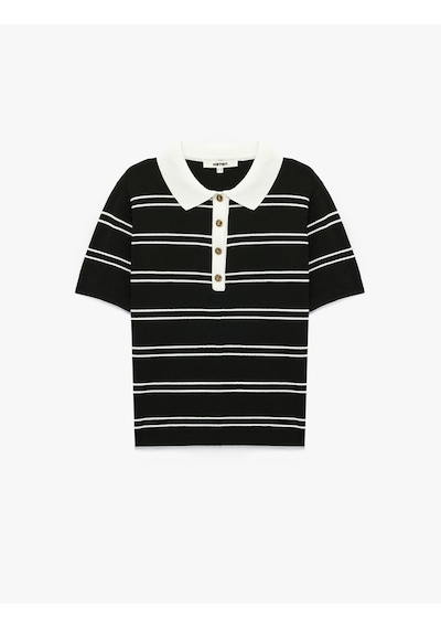 Koton Yarım Süslü Düğmeli Kısa Kollu Çizgili Polo Yaka Triko Tişört Ekru Çizgili 7wak90347ht Koton Yarım Süslü Düğmeli Kısa Kollu Çizgili Polo Yaka Triko Tişört Ekru Çizgili 7wak90347ht