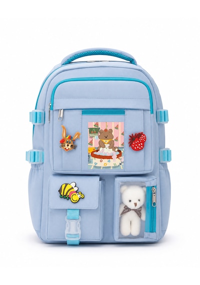 Quovo Kawaii Kore Tarzı Ergonomik Özel Tasarım Okul Çantası Kız Erkek İlkokul,ortaokul,lise Mavi