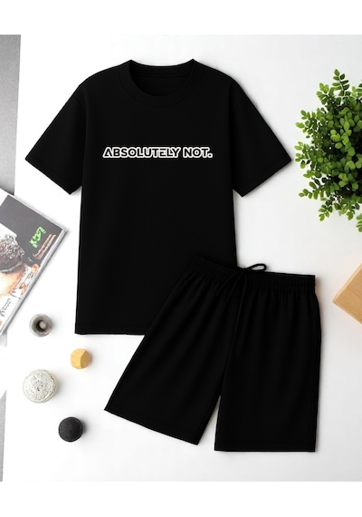 Uyguntarz Unisex Kesinlikle Hayır. Tasarım Basklı Tshirt Şort Takımı Siyah