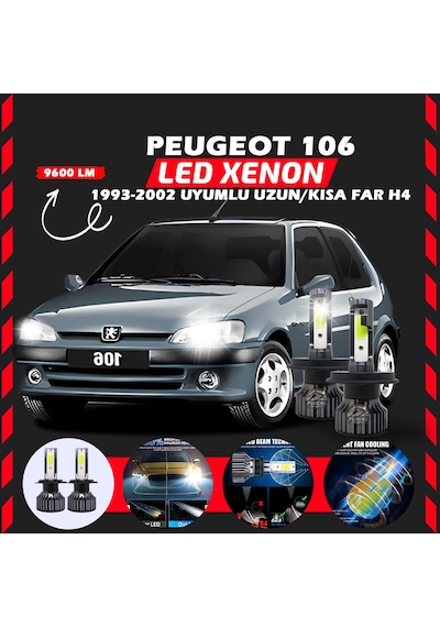 Peugeot 106 1993-2002 Uzun-kısa Far Uyumlu Şimşek Etkili Led Xenon Pro Series H4