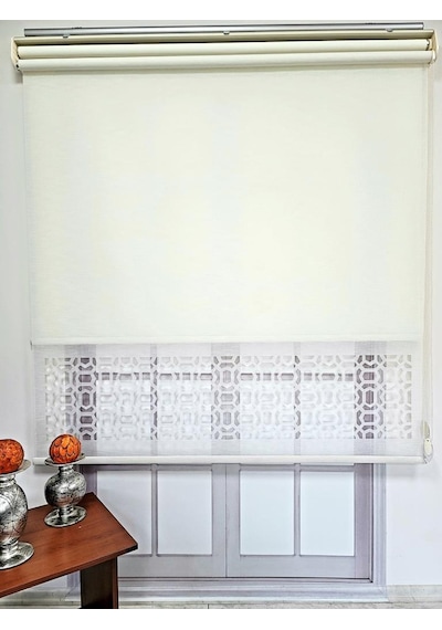 Bbb Lazer Kesim Çift Mekanizmalı Tül Stor Perde Ekru Mlt5007 Ekru