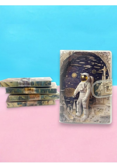 3d Görünümlü Astronot A7 Not Defteri , Çıt Çıtlı Cep Defteri - Sarı