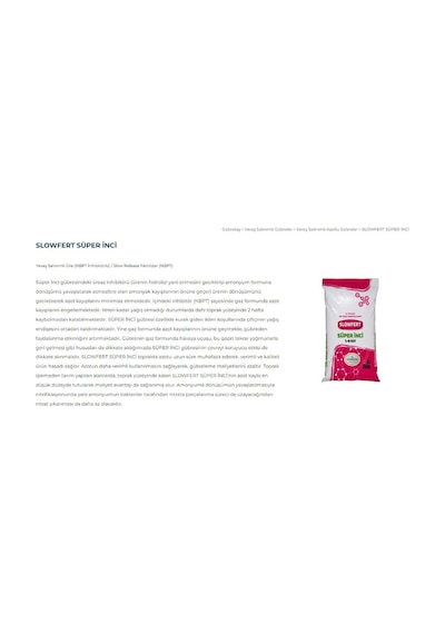 Slowfert Süper Inci Nbpt Inhibitörlü %46 Ure Azotu Yavaş Salınımlı Akıllı Gübre 25 Kg 1 Adet