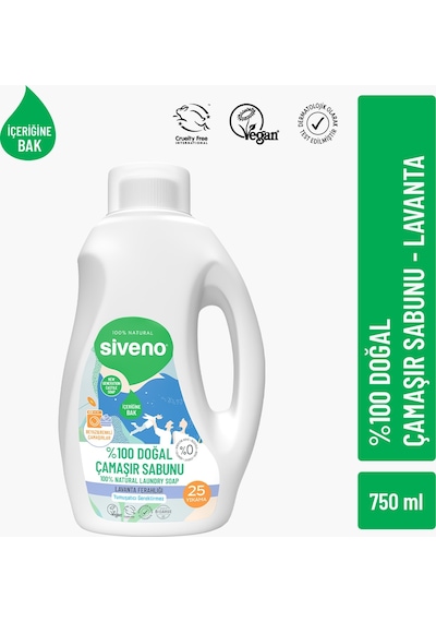 Siveno %100 Doğal Çamaşır Sabunu %100 Bitkisel Deterjan Kendinden Yumuşatıcılı Konsantre Vegan 750 ML