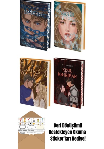 T. Y. Mazer Lacivert - Safir - Amber - Kızıl Kehribar 4 Kitap Set Ciltli + Okuma Sticker'ları