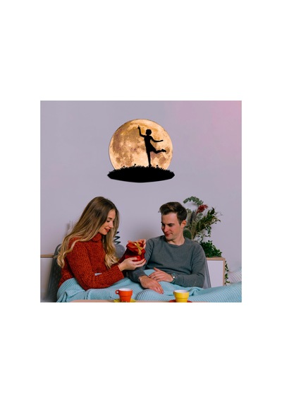 Kişiselleştirilebilir Led Işıklı Epoksi Cam Katmanlı Tablo Zoey Dolunay Sarı - 738149267 Sarı