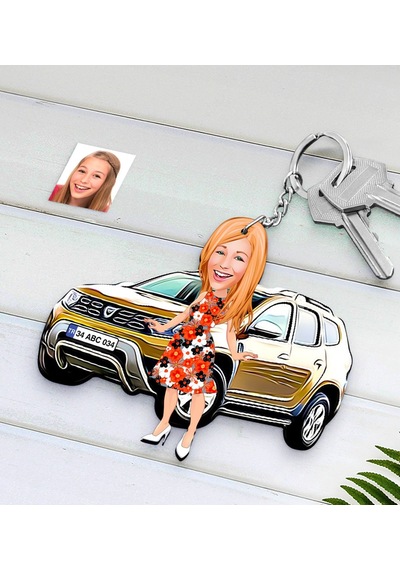 Kişiye Özel Bayan Dacia Duster Figürlü Plakalı Ahşap Karikatür An