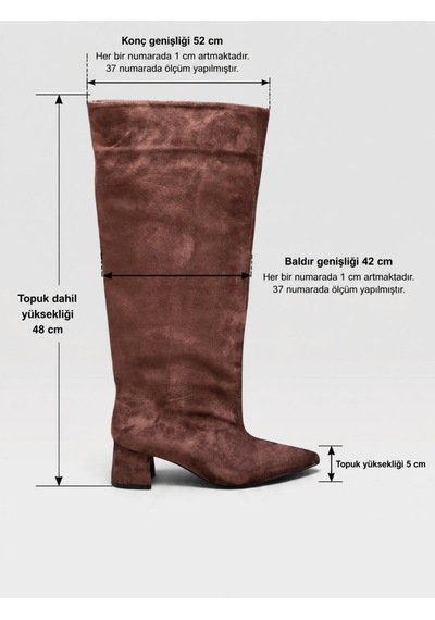 Erva'nın Butiği Kahve Süet Losy Xl Geniş Konç Kalın Bacak 5 Cm Topuklu Çizme-6522
