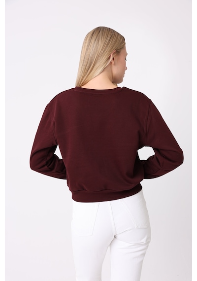 Defys Kadın Bisiklet Yaka Üç İplik Şardonlu Basic Sweatshirt Bordo