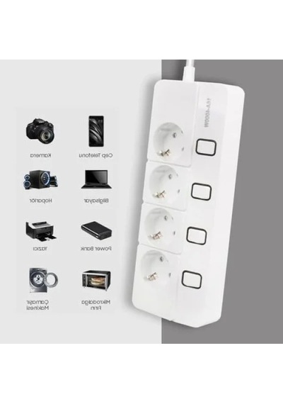 4'lü Akım Korumalı Priz, 4000 Watt, 16 Amper, Anahtarlı 0