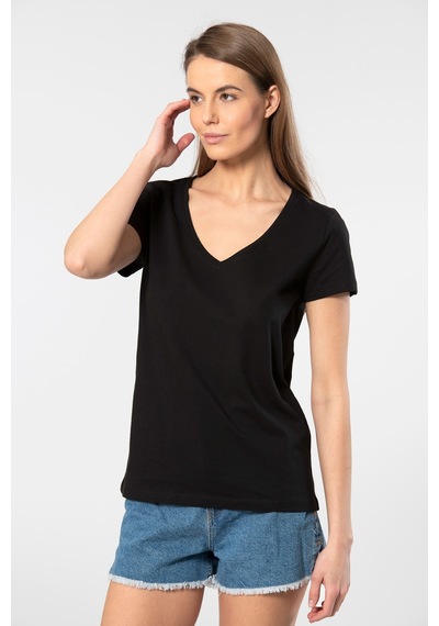 Wtshirt Milano Kısa Kol Derin V Yaka Kadın T-shirt Siyah 001