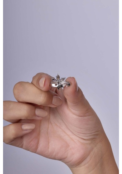 Gümüş Pazarım Damla Taşlı Ayarlamalı 925 Ayar Gümüş Kadın Yüzük Altın - Gümüş