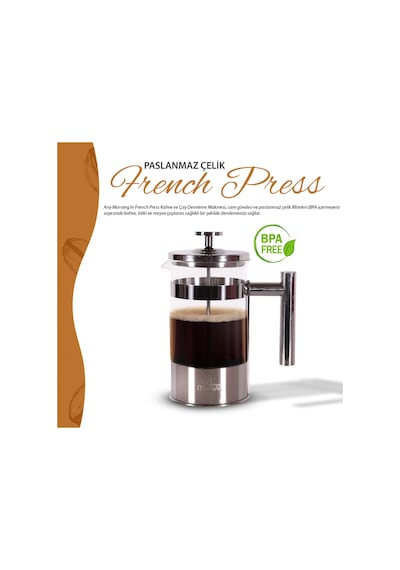 Any Morning Ff110 Kahve Ve Bitki Çayı İçin French Press 600 Ml Gri
