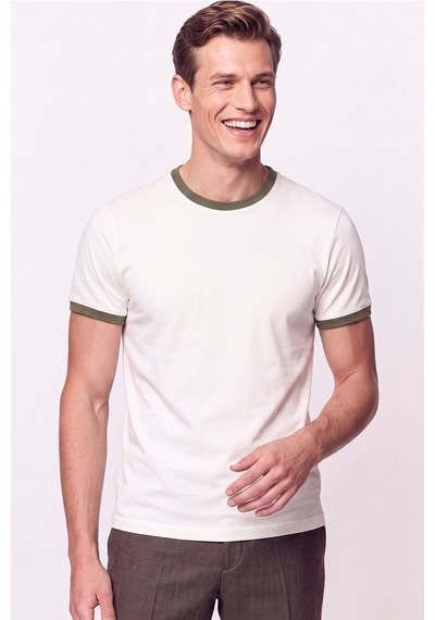 Efor Slim Fit Bisiklet Yaka Ekru - Haki Tişört Ts 932 Ekru-haki