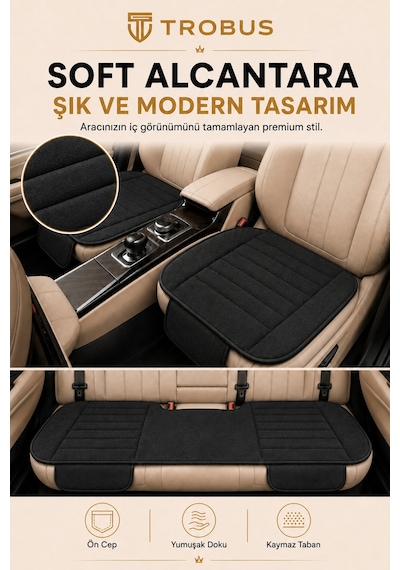 Opel Combo Üniversal Soft Alkantra Çizgili 3 Parça Oto Koltuk Minderi Siyah
