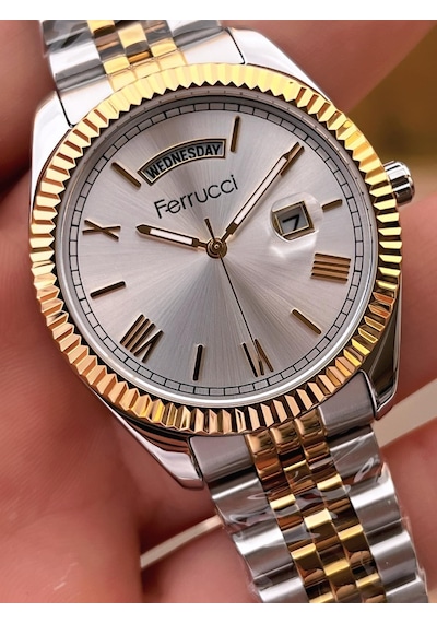 Ferrucci İç Fonksiyonları Aktif 30mt Suya Dayanıklı Çelik Kordon + Bileklik Hediyeli Erkek Kol Saati Vs.blkt.0773 Gri