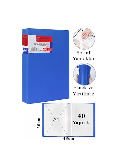 Mavi Sunum Dosyası 60 Lı 1 Adet Poşet Dosyalı Katalog Dosyası 60 Poşetli Kendinden Dosya Plastik Kapaklı Diğer