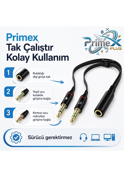 Lexroo Px-8005 Kulaklık Mikrofon Ayırıcı, 3.5 Mm Jak 1 Dişi 2 Erkek Y Splitter Standart