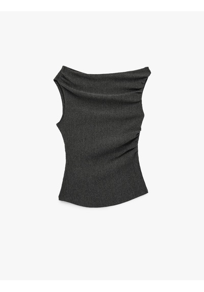 Koton Slim Fit Drape Detaylı Asimetrik Yaka Kolsuz Bluz Antrasit 6sal30154ık Antrasit