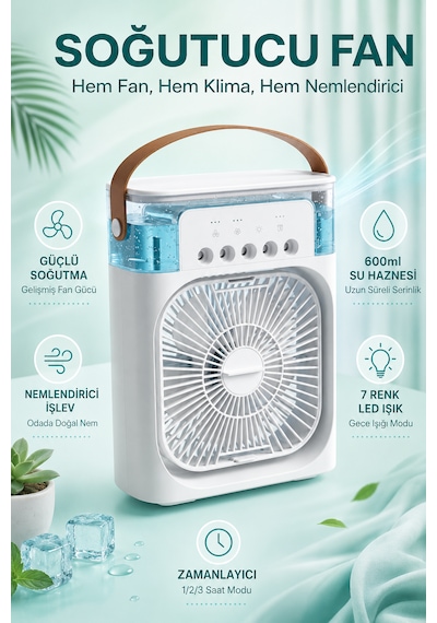 5 Çıkışlı Buharlı Mini Vantilatör 3 Kademeli, 600 Ml Su Hazneli, Led Işıklı Ve Zaman Ayarlı