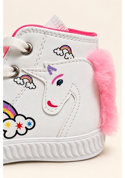 Nese Shoes Manifest, Unicorn Baskılı Kız Çocuk Işıklı Sneaker.spor Ayakkabı Beyaz