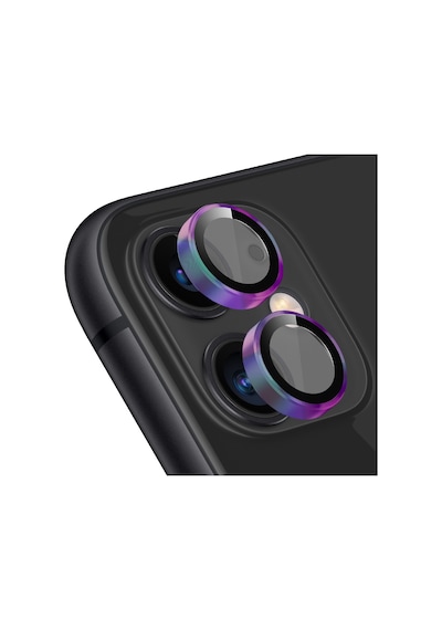 Buff Apple Uyumlu iPhone 11 / 12 / 12 Mini Kamera Metal Lens Koruyucu Gökkuşağı
