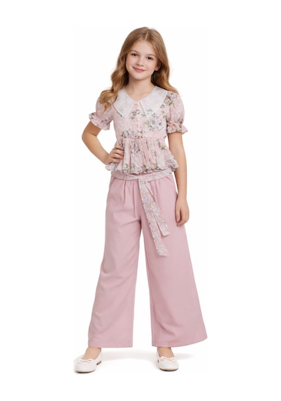 İrem Çocuk Giyim Kız Çocuk Çiçek Desenli Güpürlü Gömlek Geniş Paça Pantolonlu Pudra Renk İkili Takım Pudra İrem Çocuk Giyim Kız Çocuk Çiçek Desenli Güpürlü Gömlek Geniş Paça Pantolonlu Pudra Renk İkili Takım Pudra