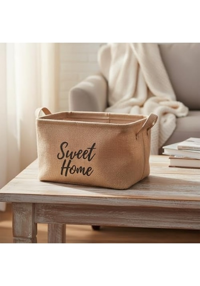 Sweet Home Dikdörtgen Jüt Düzenleyici Sepet 24x17x14 Cm Krem Renk Katlanabilir Kumaş Kulplu Organizer Ev, Mu Diğer