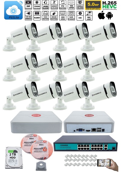 12 Kameralı Güvenlik Ip Kamera Seti - 4mp Dış Mekan Kdj-12s-4w-p-ıp-v0