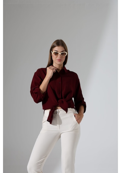 Oversize Basic Müslin Gömlek Bordo