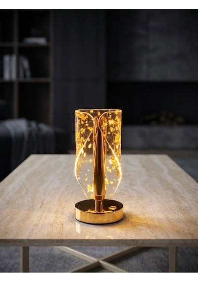 Vezza Home Lüks Kristal Görünümlü Şarjlı Masa Lambası - 3 Renkli Dokunmatik Led Gece Lambası Gold
