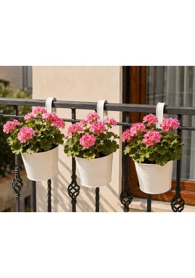 Askılı Balkon Saksı Seti, 3 Adet, Metal, Beyaz, 1,5lt 001