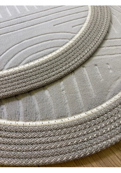 Melena Carpet Premium Kaymaz Taban Banyo Paspası Jüt Kenar Detaylı Oval Yuvarlak Set 100x60-60x60 Açık Gri