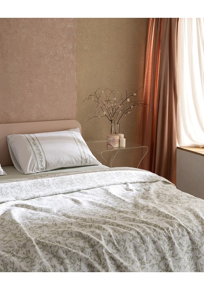 Madame Coco Grain Çift Kişilik %100 Pamuk Karde Baskılı Pike Takımı - Yeşil 8684427230305 Çok Renkli