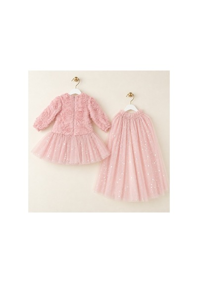 Ministok Shine Rose Pelerinli Kız Çocuk Özel Gün Elbisesi Pembe