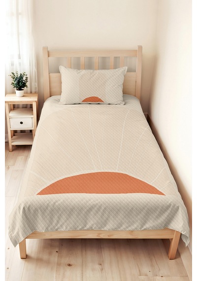 Minimal Güneş Ekru Genç Odası Tek Kişilik Boho Pike Takımı-modern 160x220cm Kapitone Yatak Örtüsü Keten Toprak Dengesi