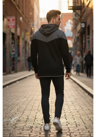 Gri Siyah Erkek Kapüşonlu Sweatshirt Antrasit-siyah