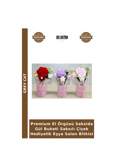 Premium El Örgüsü Saksida Gül Buketi Saksılı Çiçek Hediyelik Eşya Salon Bitkisi Çok Renkli