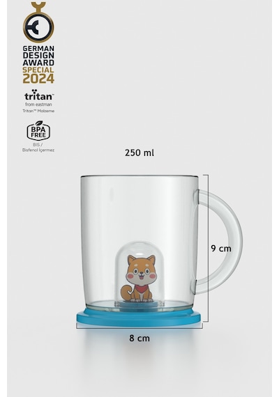 Renga Joy Kedi Figürlü 250 Ml Kulplu Tritan Bardak 222053 Mavi Mavi