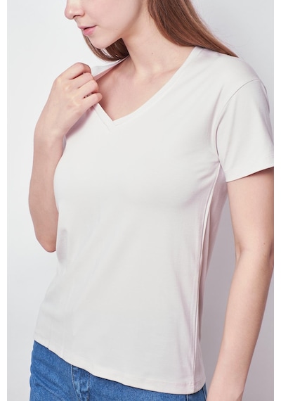 Jument Kadın V Yaka Kısa Kol Likralı Span Kumaş Şık T-shirt Bluz-şampanya Şampanya