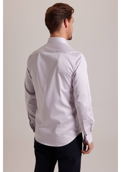 Erkek Lila Yarım İtalyan Slim Fit Uzun Kol Gömlek