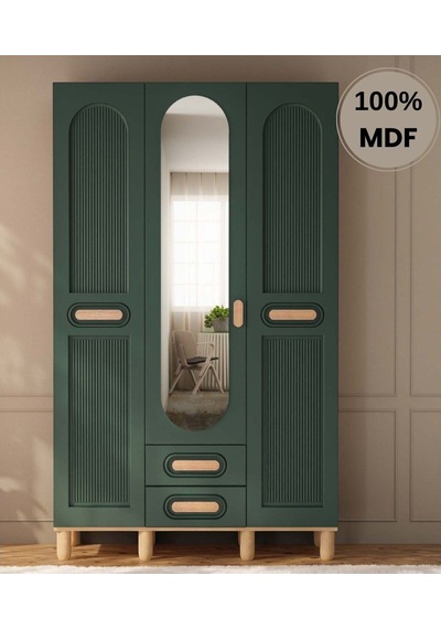 Begonya 3 Kapak Mdf Ayaklı Tasarım Gardırop Yeşil