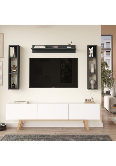 Jabari Tv Ünitesi Raflı 3 Kapaklı 180cm Ahşap Ayaklı Beyaz-antrasit Jab3-wan Beyaz - Antrasit Jabari Tv Ünitesi Raflı 3 Kapaklı 180cm Ahşap Ayaklı Beyaz-antrasit Jab3-wan Beyaz - Antrasit