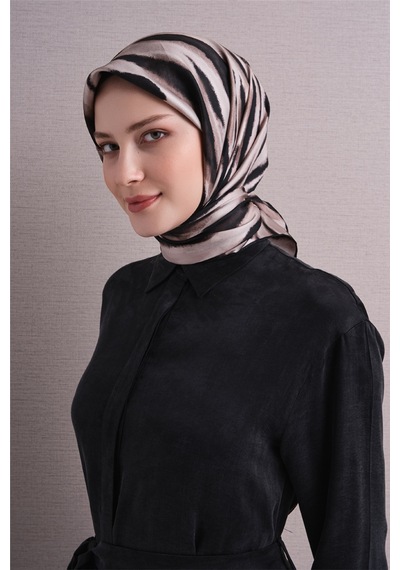 Armine Sura İpek Eşarp 2026-2027 - Sonbahar Kış-asm9629 Siyah-Vizon
