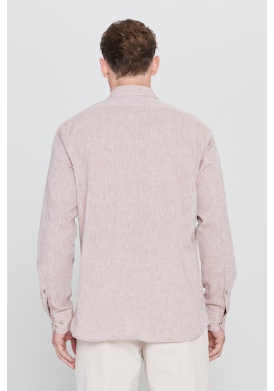 AC&Co / Altınyıldız Classics Erkek Camel Comfort Fit Rahat Kesim Düğmeli Yaka Casual Keten Gömlek Camel