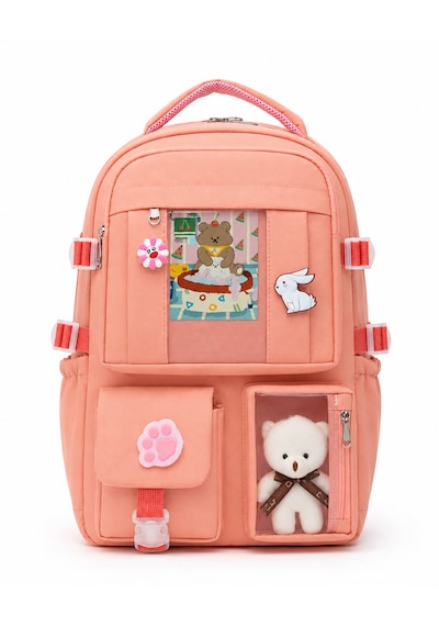 Quovo Kawaii Kore Tarzı Full Aksesuarlı Yerli Günlük Okul Çantası Kız Erkek Beslenme Kalemlik Çanta Seti Eflatun