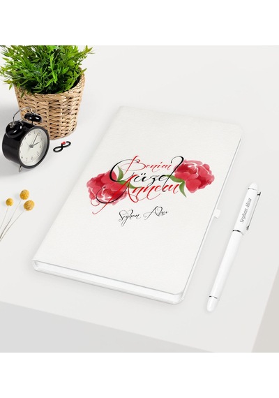 Kişiye Özel Benim Güzel Annem Beyaz Defter Kalem Seti Beyaz